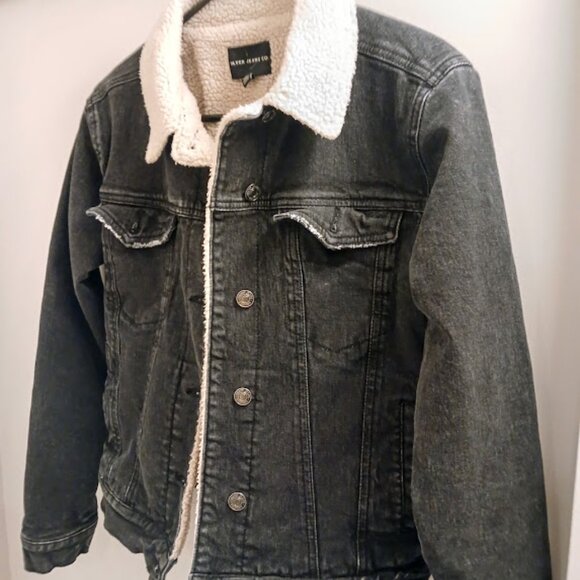 Silver Jeans Co. Black Jean Jacket with Sherpa Lining - Women's S/P - Picture 4 of 8